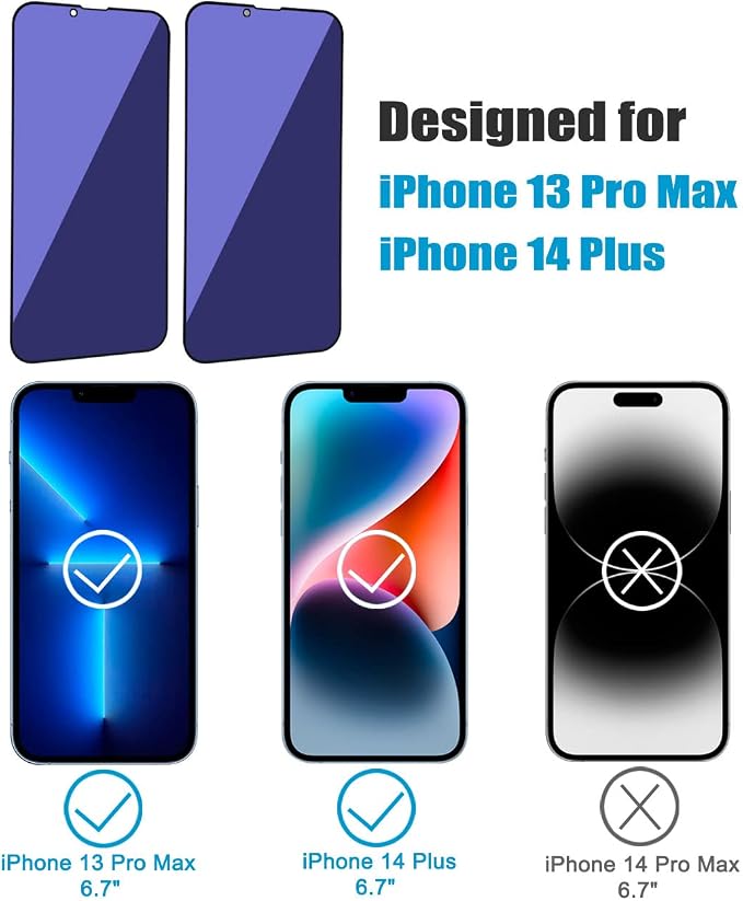 2 Pack Compatible with iPhone 12 Pro Max Privacy Screen Protector Anti-Spy Anti-Blue Light Eye Protection Tempered Glass Film Scratch Resistant Full Coverage Case Friendly