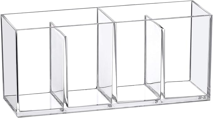 Amazing Abby - Glamour - Acrylic 4-Compartment Makeup Organizer, Transparent Plastic Makeup Brush Holder, Perfect Bathroom Vanity Storage Solution for Makeup Brushes, Eyebrow Pencils, and More