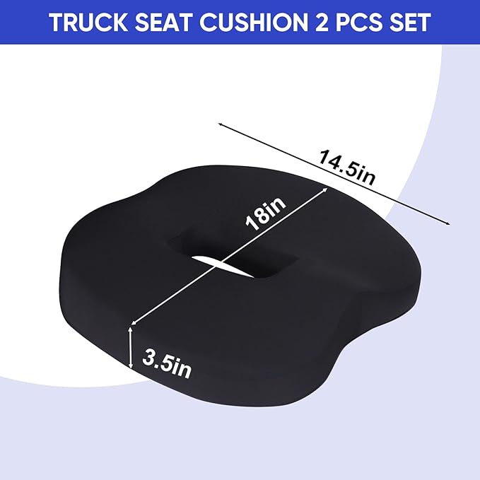 MINUPWELL Truck Seat Cushion, 100% Memory Foam Seat Cushion for Truck Driver, Semi Truck Accessories for Men Seat - 18x14.5x3.5in - Black