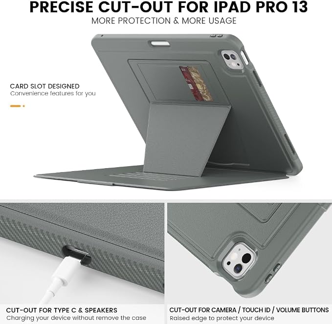 for iPad Pro 11 inch Protective Case M5 2025/M4 2024: Heavy Duty Shockproof Case with Pencil Holder - 360°Rotating Handle/Stand - Screen Protector - Shoulder Strap Black/Sky Blue