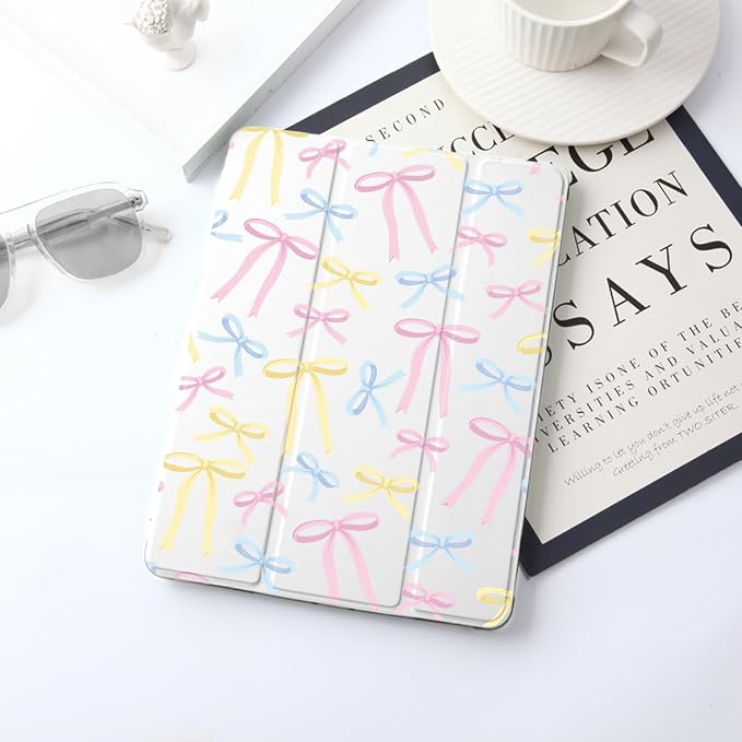 JOYLAND Pink Bow Compatible with iPad 6th/5th Generation (2018 2017 Model 9.7 Inch)iPad Air 2/Air 1 (9.7 Inch) with Pencil Holder-Trifold Stand Protective Cover with Soft TPU BackBlack