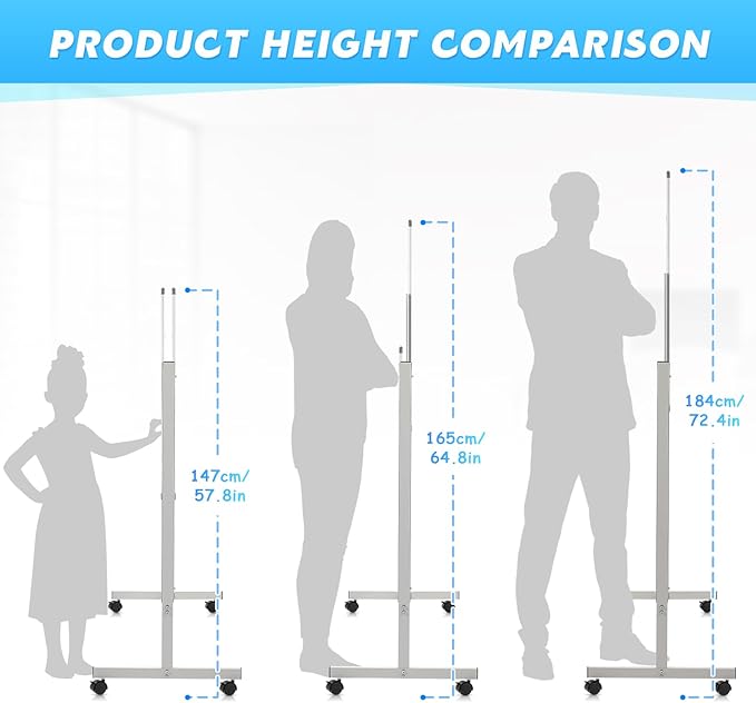 MAKELLO Rolling Whiteboard 60"x48", Large Magnetic Mobile White Board on Wheels, Double-Sided Dry Erase Board for Home Office School, Height Adjustable, 5'x4'