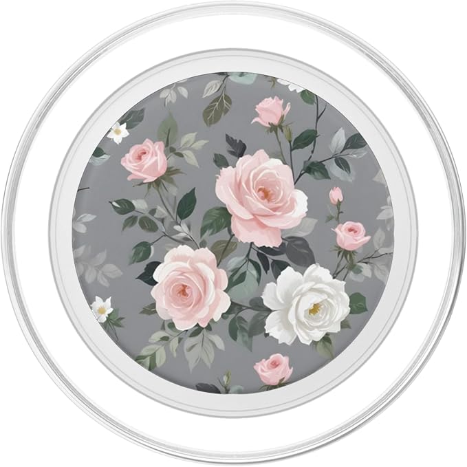 Pink Flowers Gray Leaves PopSockets Adhesive PopGrip