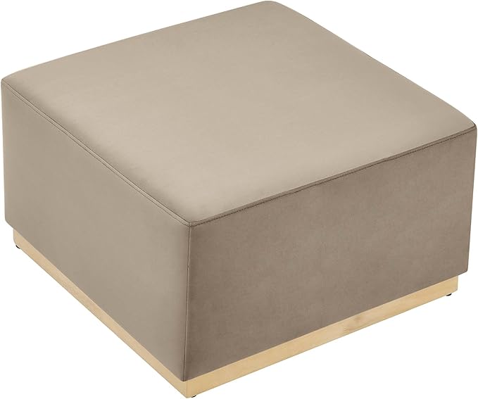Modway Tilden 28 Inch Square Performance Velvet Upholstered Ottoman in Taupe Natural - Large Ottoman Foot Rest with Rubberwood Plinth Base, Living Room Ottoman Coffee Table - Velvet Ottoman Table