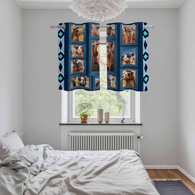 2 Panel Kitchen Cafe Curtains, Desert Camels Sunlight Filtering Nature Air