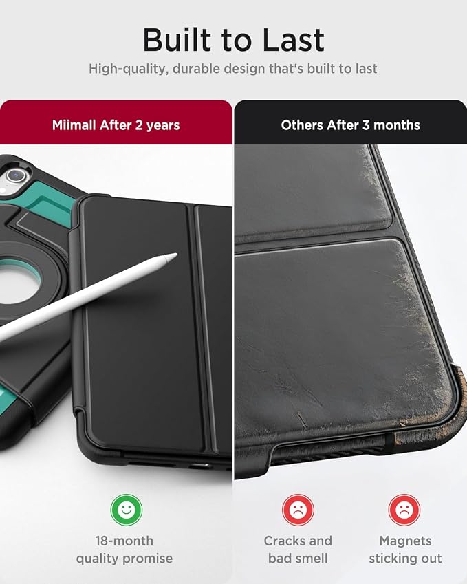 Miimall for iPad mini 7 A17 Pro Case iPad mini 7th/6th Generation Case (2024/2021) with Pencil Holder Powerful Magnetic Attachment Rotation Stand Folio Cover for iPad mini A17 Pro(Black)