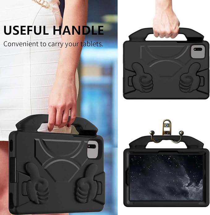 For Samsung Galaxy S11/S10/S9/S9FE/S8/S7 11 EVA Material Light Weight Shockproof Rugged Heavy Duty Thumb Kickstand Tablet Case For Lenovo M11/TAB Idea/Xiaoxin Pad Xiaomi PDA HONOR PAD X8a/X8b (black)