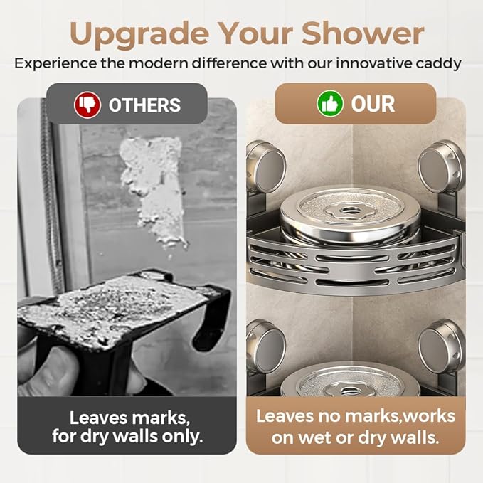 Triangle Suction Cup Corner Shelves, 2026 No Drilling Bathroom Storage Rack, Corner Shower Shelf Suction Cup Shower Caddy Corners Organizer Storage Rack Adhesive with Towel Bar (grey, single-layer)