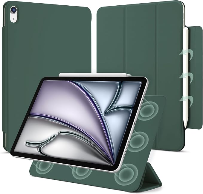 for iPad Air 13 inch M4/M3/M2 Case (2026/2025/2024Model A3268/A3269/A3271) Auto Sleep/Wake and Magnetic Closure Slim Trifold Stand Case PU Leather Cover Support Apple Pencil Pro Black