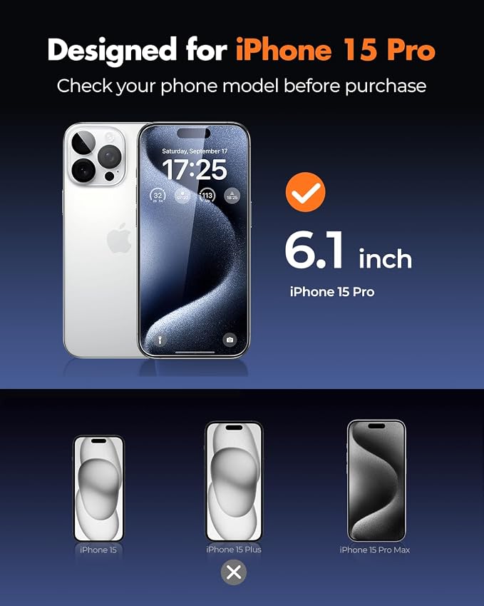 UNBREAKcable iPhone 15 Screen Protector 3-Pack Upgraded Dual-Tempered Glass + 3 Camera Lens Protectors Military-Grade 9H Hardness HD Clarity Anti-Fingerprint Case Friendly 6.1 Inch | Upgraded Du