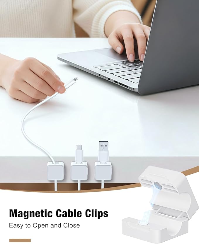 Cord Holder, 6 Pack Magnetic Cable Clips, Adhesive Cord Holder for Nightstand Desk Organizer Car Wall Office Phone Wire Keeper, Clear White
