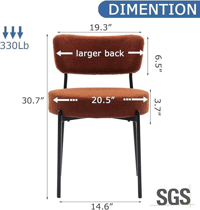 Brown Boucle Dining Chairs Set of 8, Upholstered Dinner Chair with Metal Frame, Dining Room Chairs with Padded Seat, Round Modern Seating for Living Room