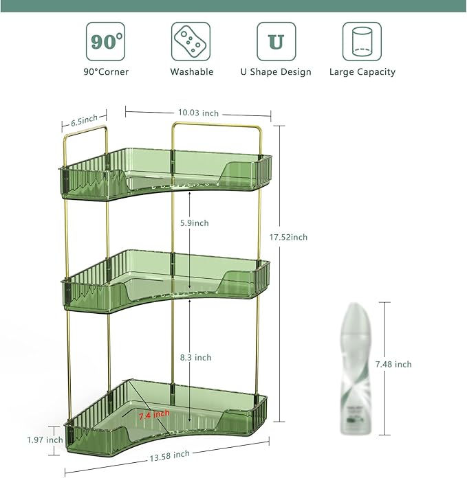 Webetop Corner Bathroom Counter Organizer, Bathroom Makeup Countertop Organizer, Corner Storage Organizers for Vanity, Bathroom，Dresser, Cosmetic, Kitchen Spice Rack Green