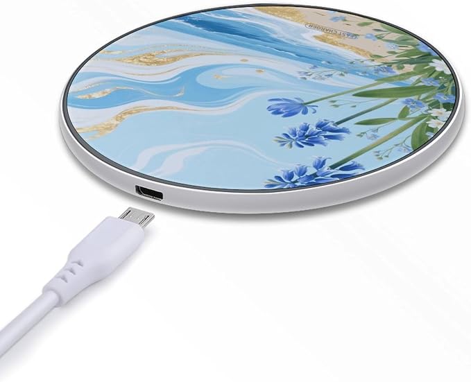 Hawaii Floral Blue Wireless Charger with USB CableAluminum Alloy Frame 10W Max Compatible Fast Wireless Charging Pad- 3.2ft Cable Included for Travel Home Office Desk