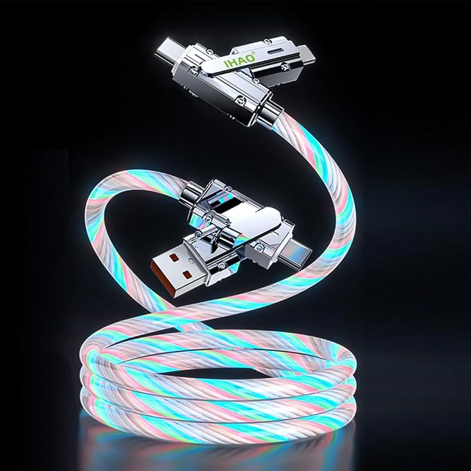 IHAO Multi Ports Charger Cable 3 Combinations in One Cable USB A to USB C/Micro USB PD Fast Charging Cord Lighted Up LED Flowing Compatible with Almost All Kinds of Electric Device-39Inches Blue