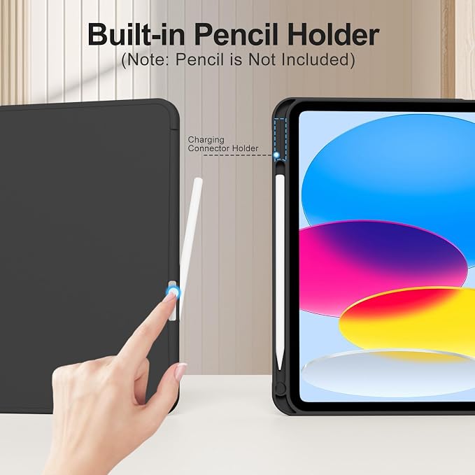 for iPad (A16) 11th Generation Case 11 Inch 2025 Black | for iPad 10th Generation Case 10.9 Inch 2022 with Pencil Holder Smart Trifold Stand Slim Protective Cover Auto Wake/Sleep