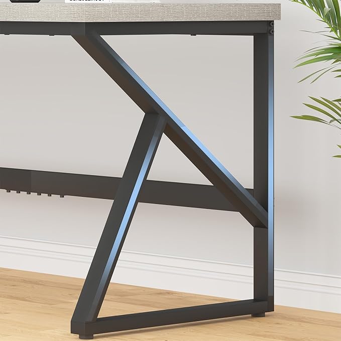 HSH 70 Inch Long Grey Desk, Large Home Office Computer Desk for 2 People, Industrial Wood and Metal Executive Work Writing Study Gaming Desk Table, Modern Bedroom Simple PC Laptop Desk Double Desk
