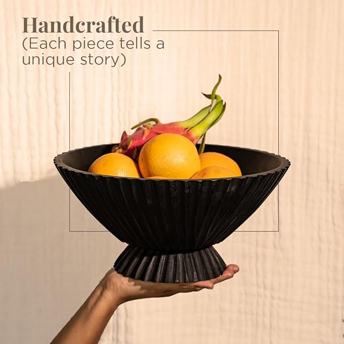 Folkulture Wooden Fruit Bowl for Kitchen Island | (11") Countertop or Eco Friendly Decorative Centerpiece Table Decorations | Decorative-Bowl or Fruits Tray or Fruits Holder for Kitchen Counter Decor