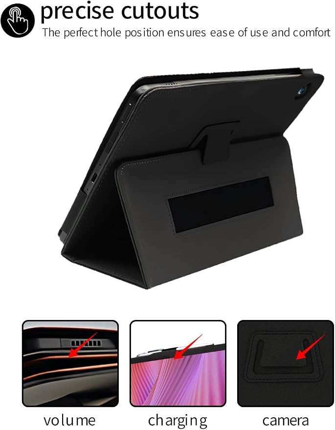 for Lenovo Tab One 8.7 Inch Android Tablet CaseBOVUGAC Folding Stand Protective Cover with Pencil Holder and Wrist StrapFull Protection Premium PUScratch Resistant(Black)