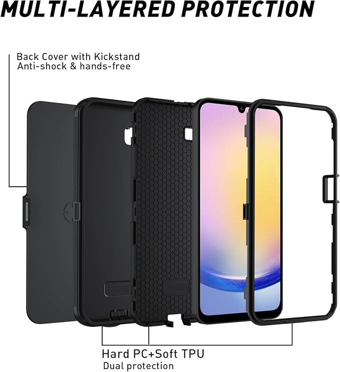 for Samsung Galaxy A17 5G caseA16 5G Heavy Duty casewith A Tempered Glass Screen Protector [Military Grade Protective ] [Shockproof] [Dropproof] [Dust-Proof]for Galaxy A17 / A16(Black)