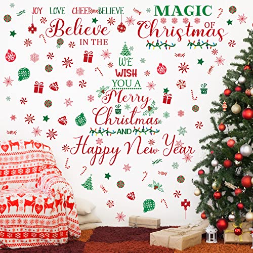 6 Sheets Christmas Wall Decals Peppermint Candy Gingerbread Man Christmas Wall Stickers Candy Cane Candyland Christmas Window Clings for Outdoor Indoor(Snowflake)