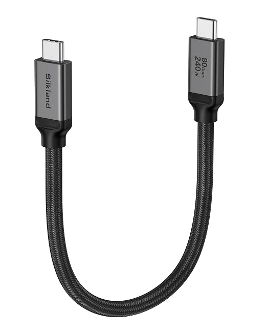 Silkland 80Gbps USB 4 for Thunderbolt 5 Cable 1FT 240W PD 3.1 Charging up to 120Gbps Bandwidth for Dual 8K Braided USB C Data Cable Compatible Thunderbolt 4/5 SSD MacBook M4 Pro iPhone17/16Dock