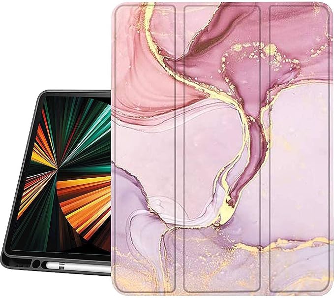 SaharaCase Marble Series Folio Case for Apple iPad Pro 12.9 (4th5th and 6th Gen 2020-2022) [Shockproof Bumper] Rugged Protection Antislip Grip Leather Kickstand (Green)