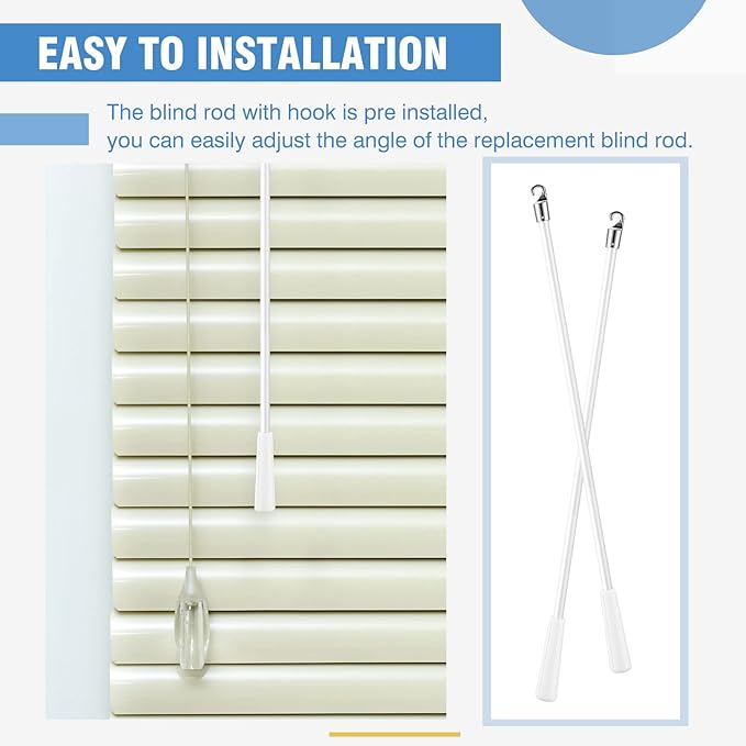 Bokon 2 Pieces White Fiberglass Blind Wand Vertical Blinds Stick Replacement with Hook and Handle for Window Opener Accessory(30 Inch)
