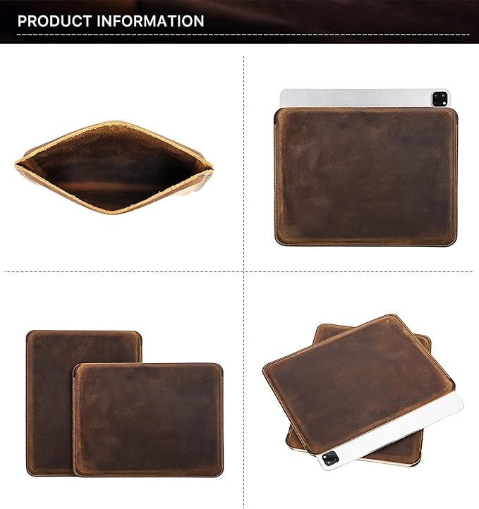 Top Grain Leather 12.9 Tablet Sleeve Slim Protector Vintage Design Fully Handmade Compatible with 12.9 iPad Pro 3/4/5/6 Gen Fits A2233 A2069 A2378 A2379 A2461 A2462 Coffee 12.9 Inch