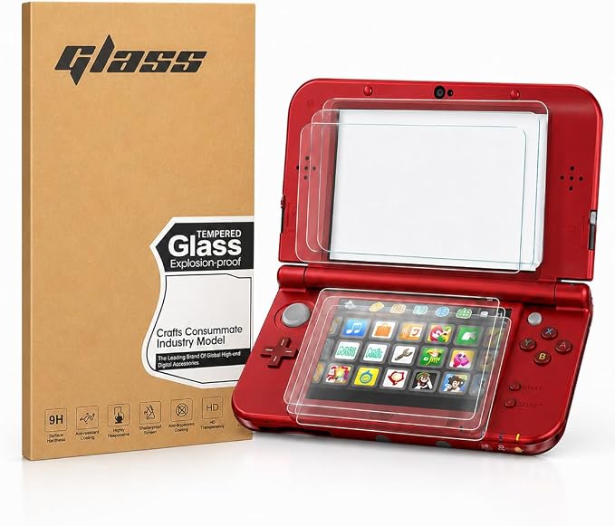 3 Pack Tempered Glass Top Screen Protector + 3 Pack HD Clear PET Bottom Film Compatible with 3DS XL/New 3DS XL