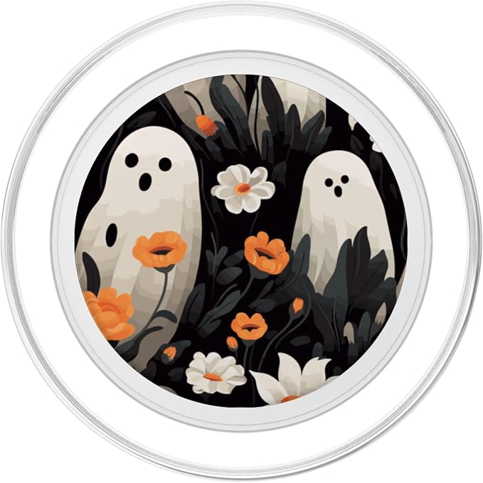 Cute Funny Halloween Spooky Ghost in Flowers Floral Pattern PopSockets PopGrip for MagSafe