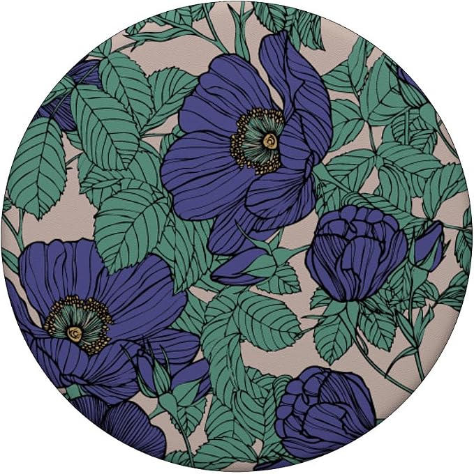 Purple And Green Retro Vintage Floral Pattern PopSockets PopGrip: Swappable Grip for Phones &amp Tablets PopSockets Adhesive PopGrip