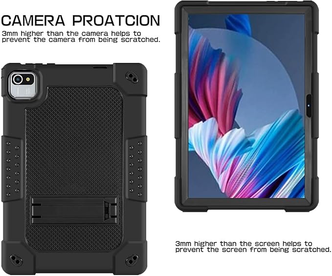 Compatible with aiprotablet C20e / MB1001 10 Inch/ZZB 10 Inch Tablet Case Kids Friendly Shockproof Shoulder Strap Shell for CZZ/Okaysea 10.1/HAPPYBE/ANYLAKE/Velorim Tablet (Black/Black)