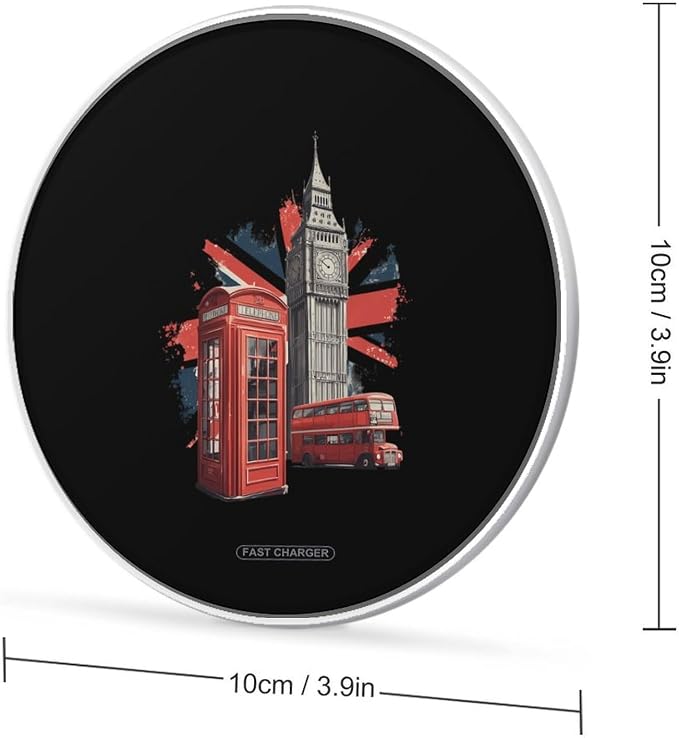 London Bus Union Jack British Telephone Wireless Charger SlimWireless Charging Pad Anti-Slip Charger Mat for Men Women
