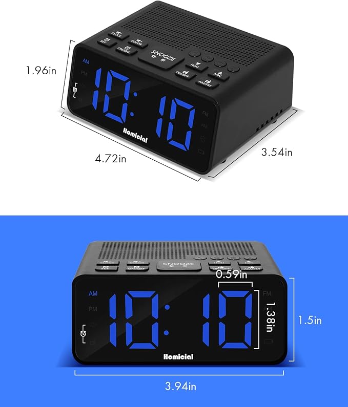 Homicial Digital Alarm Clock Radio with AM/FM Radio, Multi-Colors 1.4” LED Digits, Preset, Sleep Timer and Clear Display with Dimmer for Bedroom Bedside, Battery/Plug-in Powered