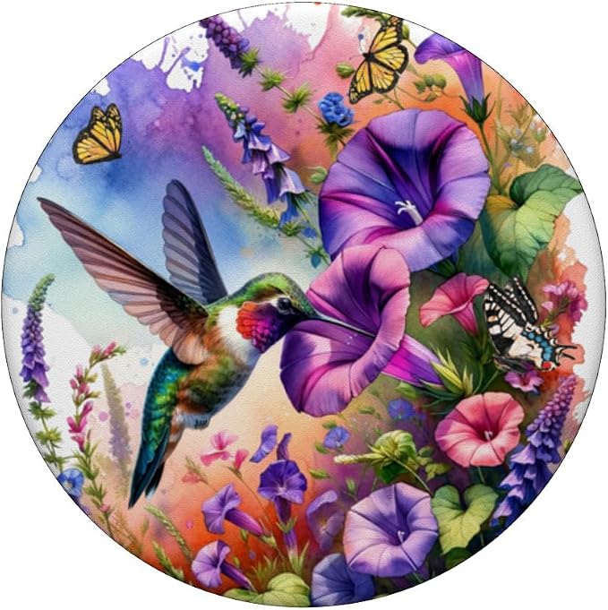 Ruby Throated Hummingbird With Wild Flowers and Butterflies PopSockets PopGrip for MagSafe