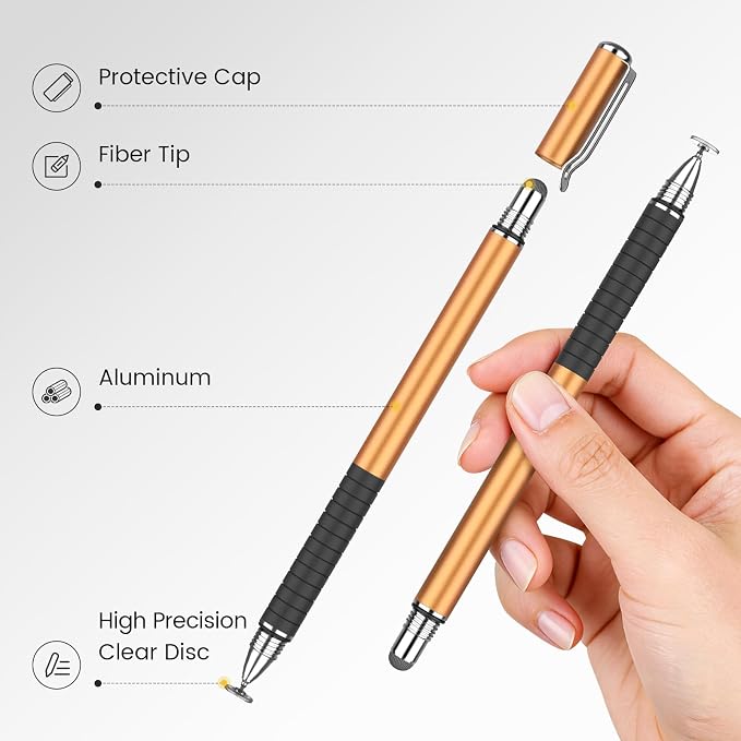 MEKO Stylus Pen for Touchscreen 2-in-1 Universal Stylus 6Pcs | MEKO 1st Gen Stylus Fiber &amp Disc Tips High Precision Work for iPad iPhone Android Tablets All Touch Screens-Black