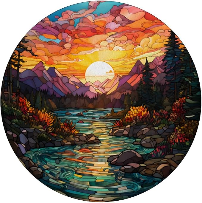 Sunset Stained Glass Mosaic Landscape Scene PopSockets Adhesive PopGrip