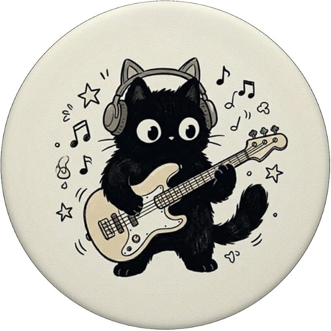 Black Cat Guitar Music Book Lover Bookish Librarian Reading PopSockets PopWallet for MagSafe