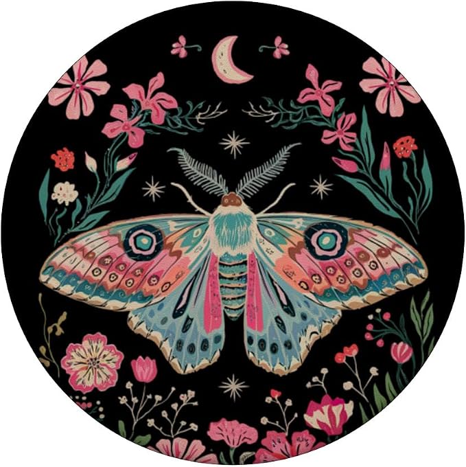 Aesthetic Pink Blue Luna Moth Butterfly Flower Witchy Moon PopSockets Adhesive PopGrip