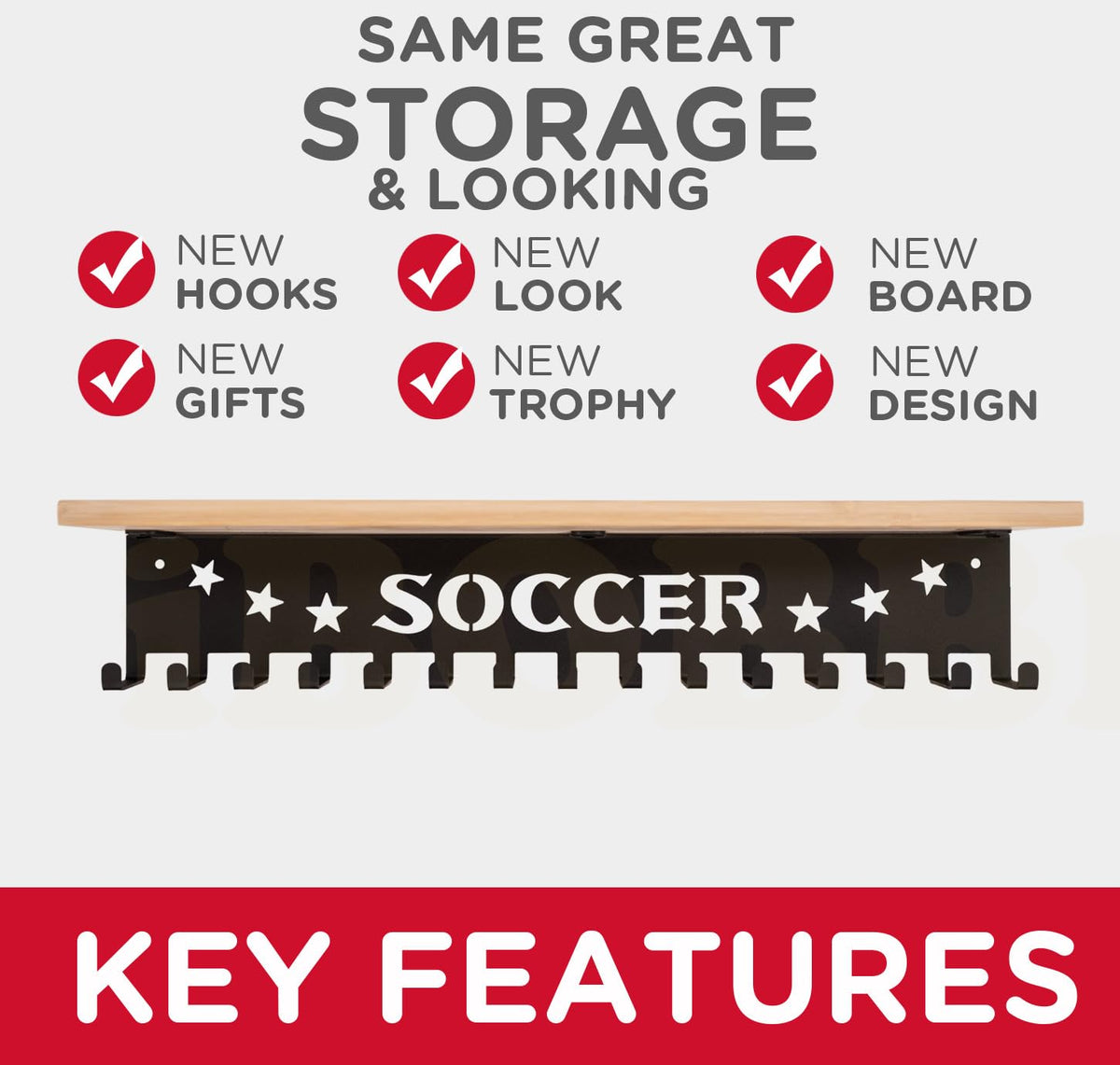 iBobbish Soccer Trophy Shelf for Wall, Soccer Medal Hanger Display with Shelf