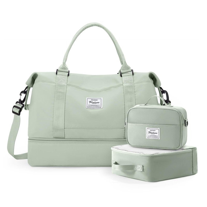 Travel Duffle Bag for Women,Weekender Overnight Bag with Shoe Compartment,Carry on Personal Item Travel Bag,3 Pcs Set,Light Green