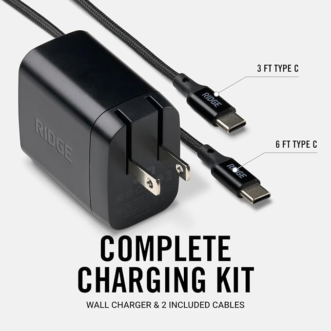 Ridge 45W Wall Charger Set Dual USB-C Ports Laptop-Grade Power with Complete Cable Kit Included - Basecamp Orange
