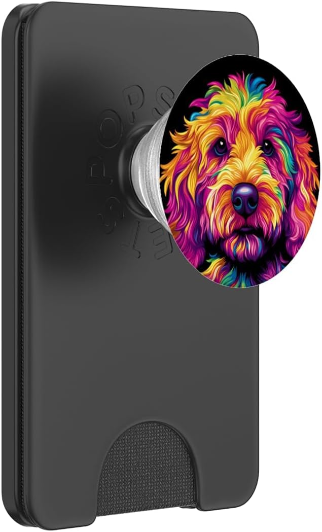 Colorful Goldendoodle Face Golden Doodle Dog Lover Black PopSockets PopGrip for MagSafe