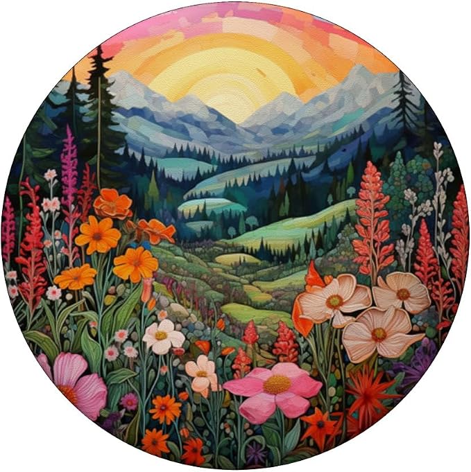 Mountains Landscape With Trees And Flowers Floral Nature PopSockets Adhesive PopGrip