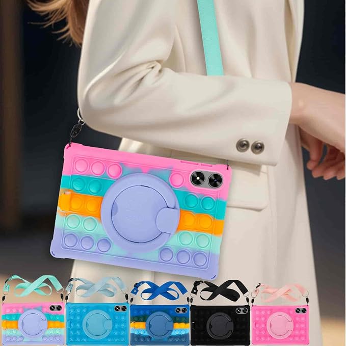 Silicone Tablet Case 360 Rotating Stand/Handle and Shoulder Strap Stylus Pen Soft Cover Compatible with Frameflow P10_ASHARECLOUD P10_T/P10C 10.1 inch Black