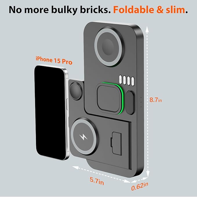 Dual Phone Magnetic Wireless Charging Station for Apple Devices/Apple Ecosystem,with Auto-Switch 7-Color Light & Clock, Compatible with iPhone 17/16/15, for iWatch 11/10/9 & AirPods Pro3（Black