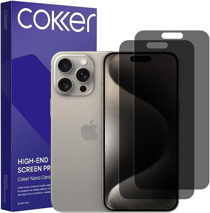 COKER 2PACK Privacy Screen Protector for iPhone 12 Mini Anti Spy 9H Hardness Shatterproof Anti-Scratch Anti-Fingerprint Touch Sensitive PET Film Blue Light Filter Easy Install