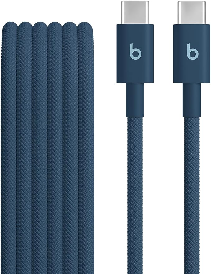 Beats 240W USB-C to USB-C Braided Cable Fast Charging Durable/Tangle Free Compatible with Apple and Android Devices (3 m/10 ft) – Bolt Black