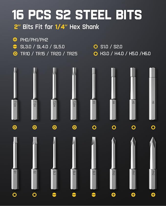 Fanttik S1 Pro Electric Screwdriver, Power Screwdriver with16 S2 Steel Bits, 3 Torque Settings, Max 6 N.m, 2000mAh Battery, LED Light & 1/4''Hex, Ideal Tool for Furniture & Gaming PC